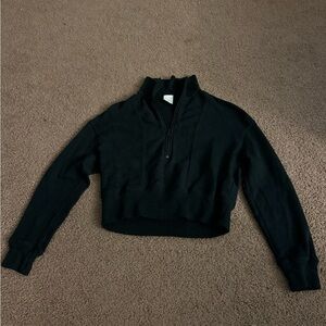 Aerie cropped ish black quarter zip sweater size small